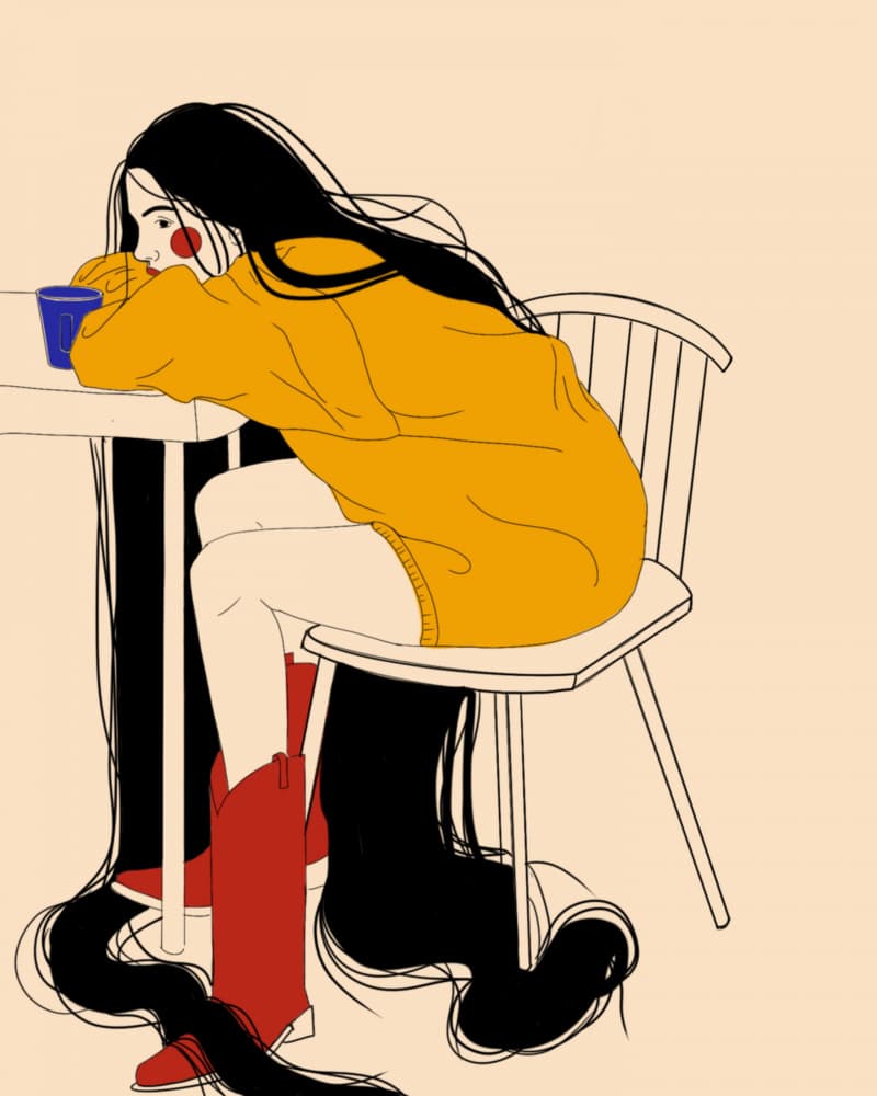 Pensive Woman Long Hair by Juliana Kokolari — canvas wall art