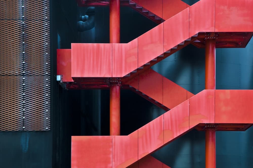 Vibrant Red Staircase by Linda Wride — canvas wall art