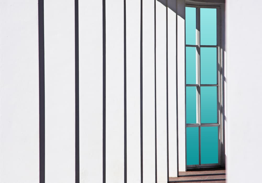 White Columns Teal Window by Rolf Endermann — canvas wall art