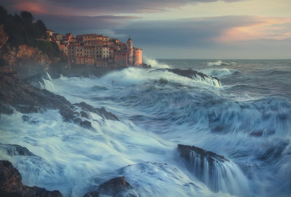 Cliffside Town Seascape by Paolo Lazzarotti — canvas wall art