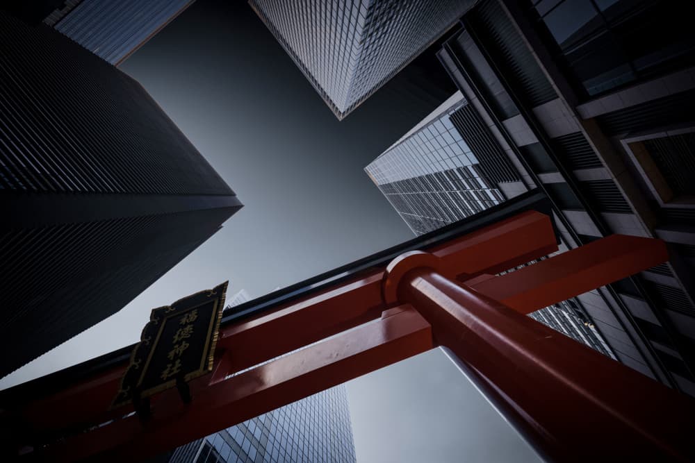 Red Torii Cityscape by Adachi Lintaman — canvas wall art