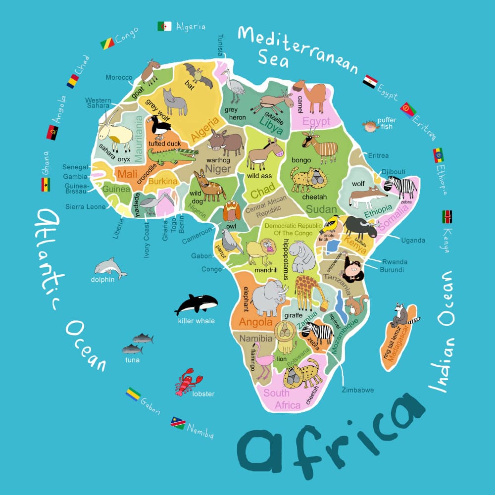 Playful Africa Animal Map by Carla Daly — canvas wall art