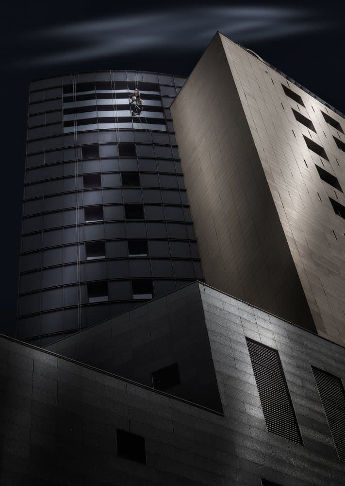 Night Skyscraper Worker by Helena GARCIA HUERTAS — canvas wall art