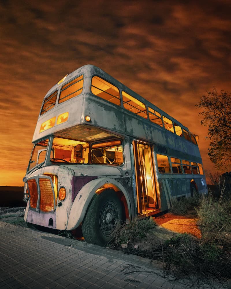 Old Double Decker Sunset by Enrique Rodriguez de Mingo — canvas wall art