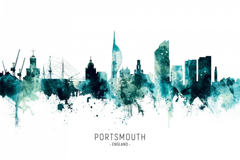 Teal Portsmouth Skyline by Michael Tompsett — canvas wall art