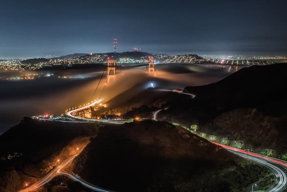 Golden Gate Night Fog by Chuanxu Ren — canvas wall art