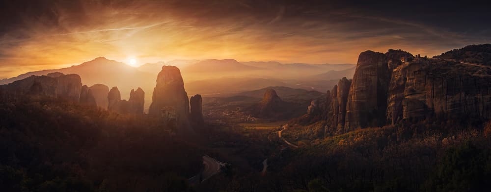Meteora Golden Sunset by Chris Kaddas — canvas wall art