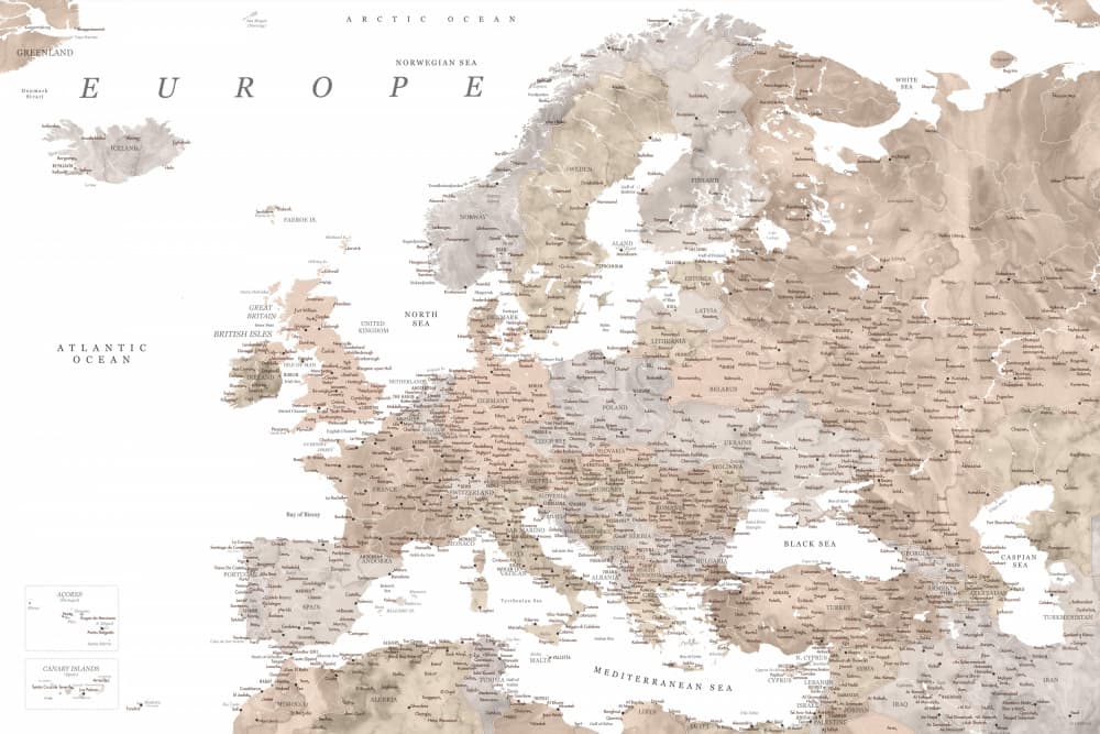 Muted Europe Map by Rosana Laiz Blursbyai — canvas wall art