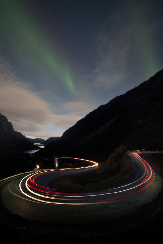 Northern Lights Road Trails by James Zhen Yu — canvas wall art