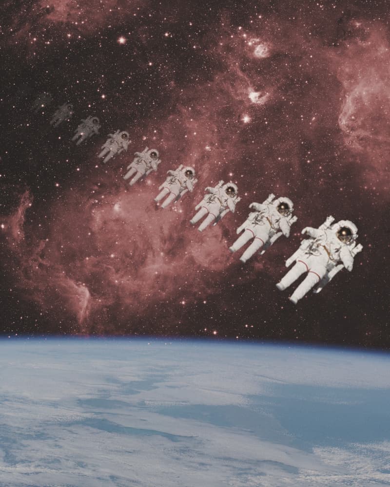 Floating Space Explorers by Emiliano Deificus — canvas wall art
