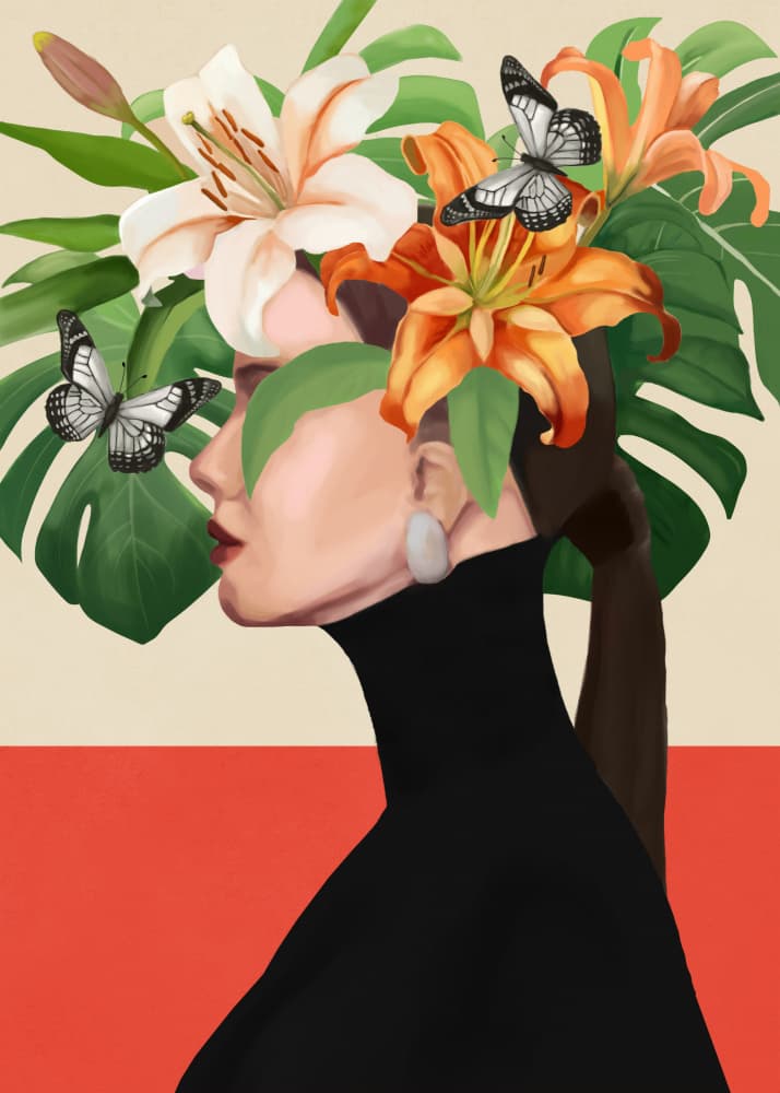 Tropical Floral Profile by Nadjaa — canvas wall art