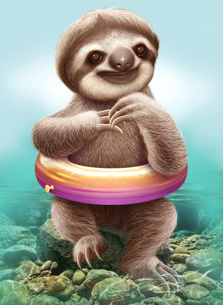 Happy Sloth Swim by Adam Lawless — canvas wall art