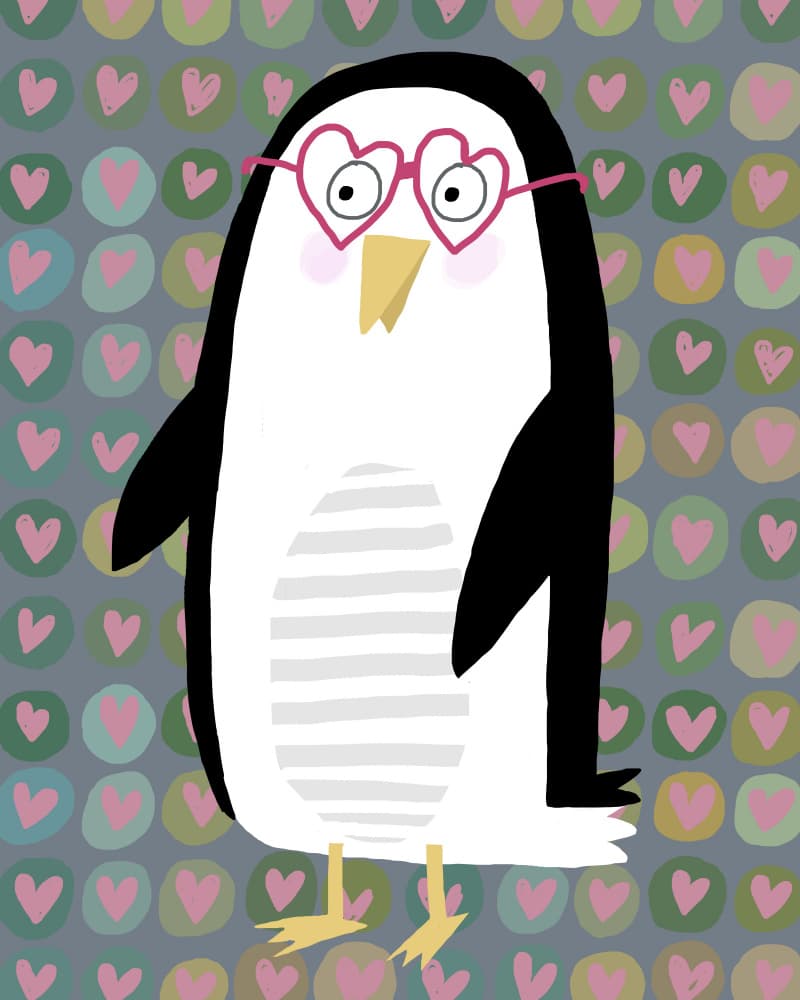 Cute Penguin Heart Glasses by Carla Daly — canvas wall art