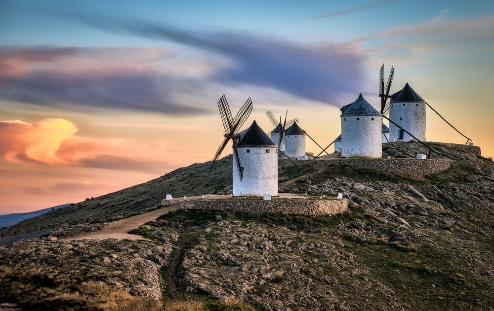 Hilltop Windmills Sunset by Juan Luis Seco — canvas wall art