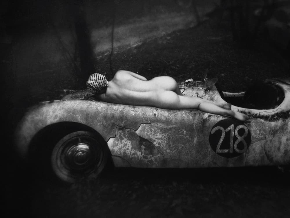 Nude On Classic Racecar by Holger Droste — canvas wall art