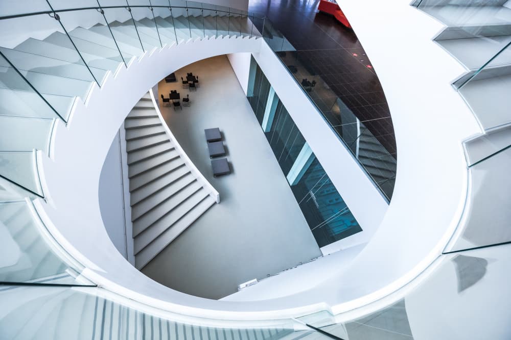 Modern White Spiral Staircase by Michiko Ôtomo — canvas wall art