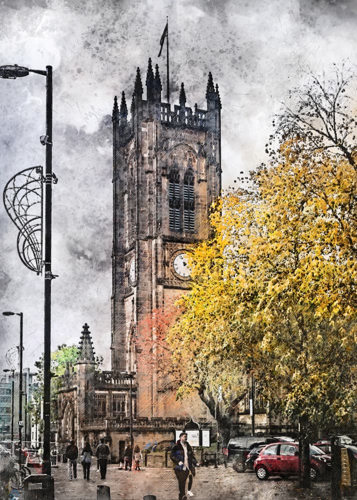Historic Church Autumn Street by Justyna Jaszke — canvas wall art