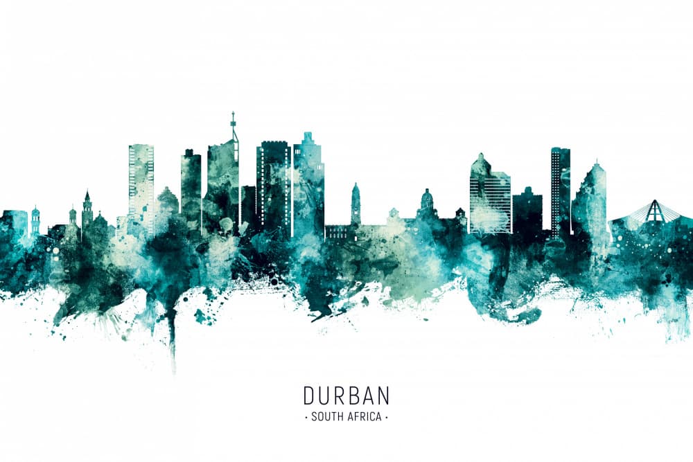 Durban Teal Skyline by Michael Tompsett — canvas wall art