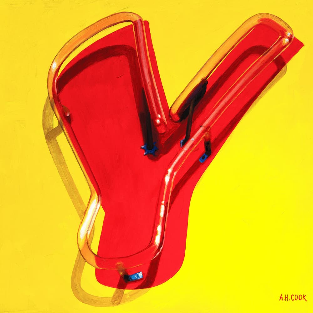 Glowing Neon Letter Y by Amanda Hope Cook — canvas wall art