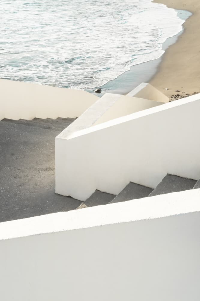 White Stairs Beach View by Pictufy Studio III — canvas wall art