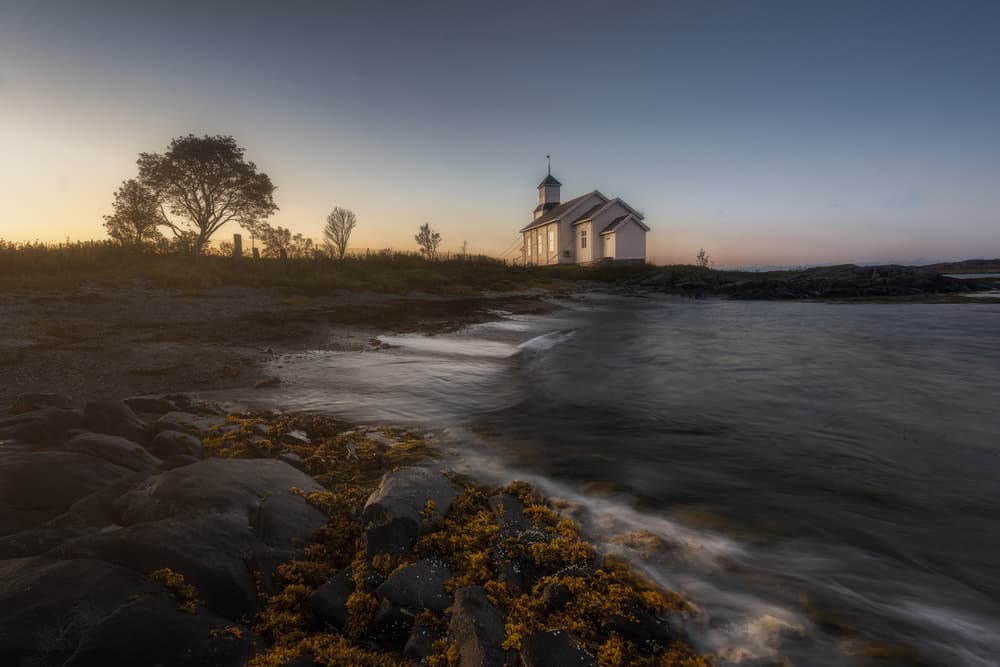 White Church At Dusk by Jassi Oberai — canvas wall art
