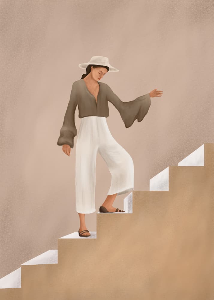 Elegant Woman Ascending by City Art — canvas wall art