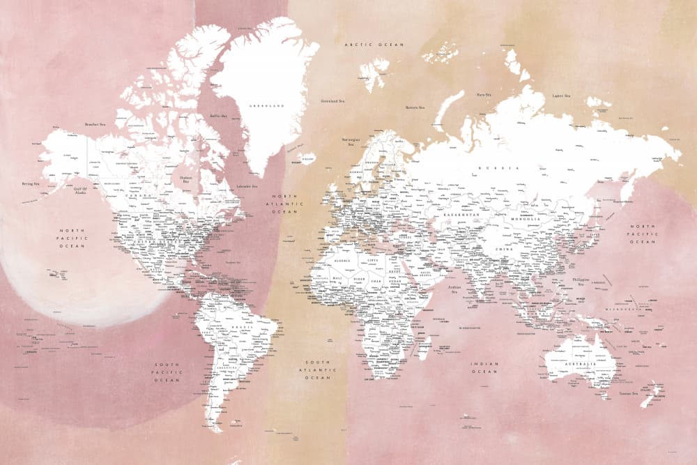 Rose Gold World Map by Rosana Laiz Blursbyai — canvas wall art