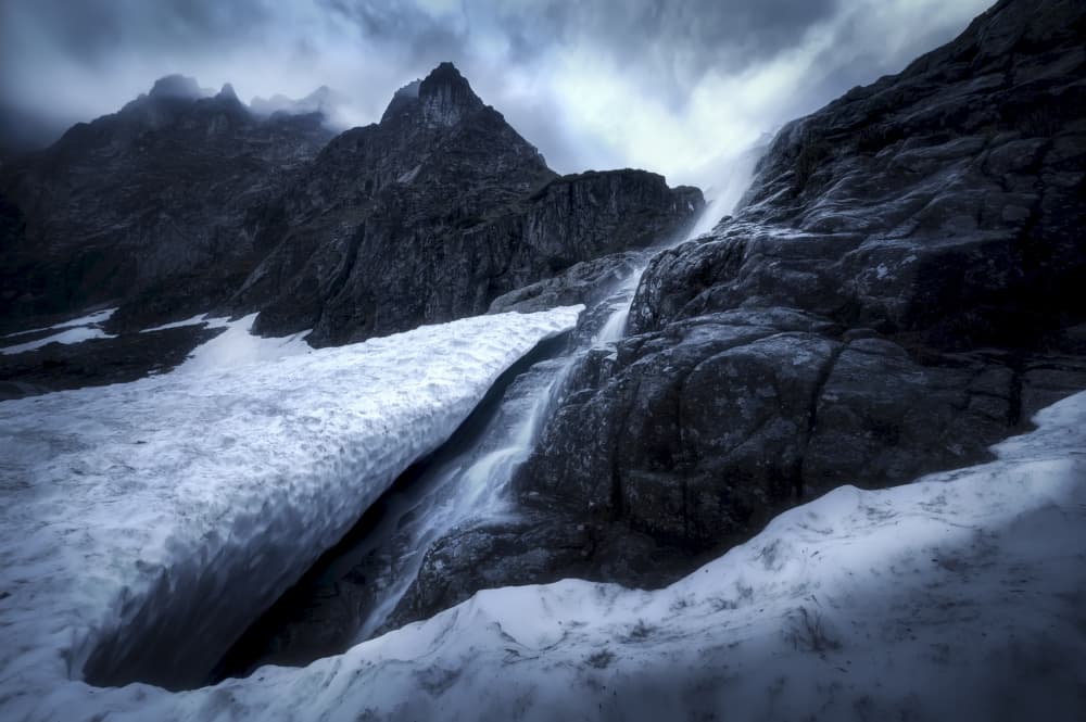Icy Mountain Waterfall by Martin Morávek — canvas wall art