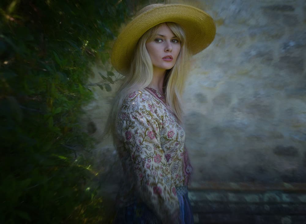 Blonde Woman Straw Hat by kenp — canvas wall art