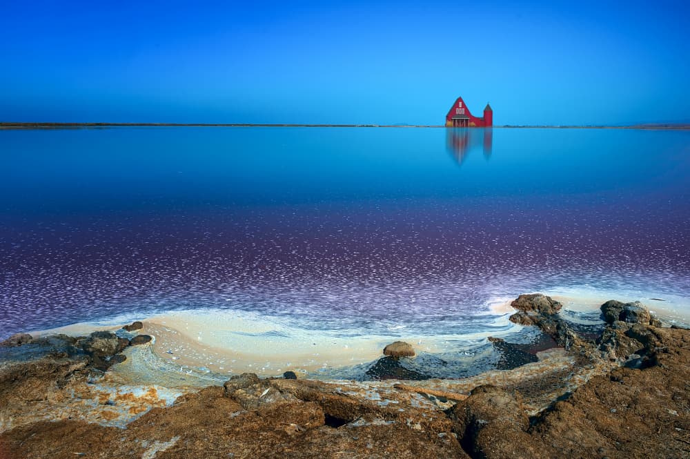 Red House Pink Lake by Jiahong Zeng — canvas wall art