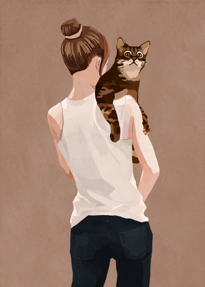 Tabby Cat On Shoulder by City Art — canvas wall art