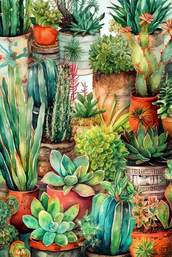 Vibrant Potted Succulents by Justyna Jaszke — canvas wall art