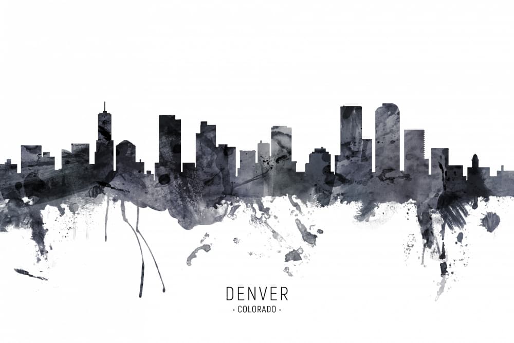 Denver Watercolor Skyline by Michael Tompsett — canvas wall art