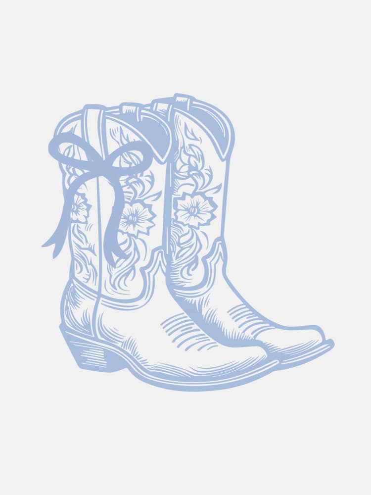 Floral Blue Cowgirl Boots by Jolly and Dash — canvas wall art