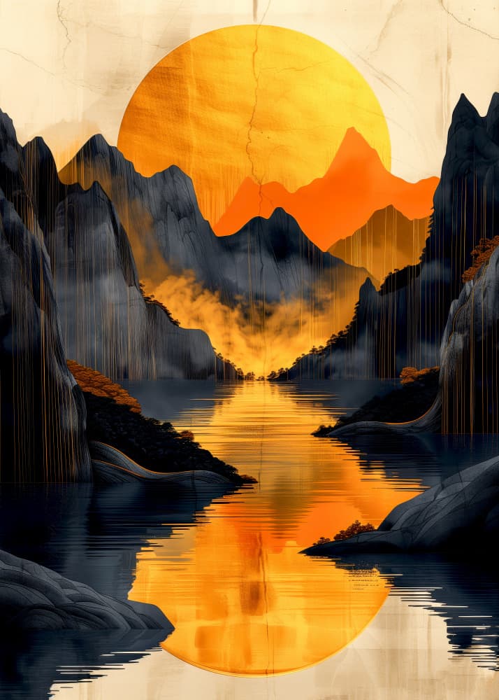 Golden Mountain Reflection by Justyna Jaszke — canvas wall art