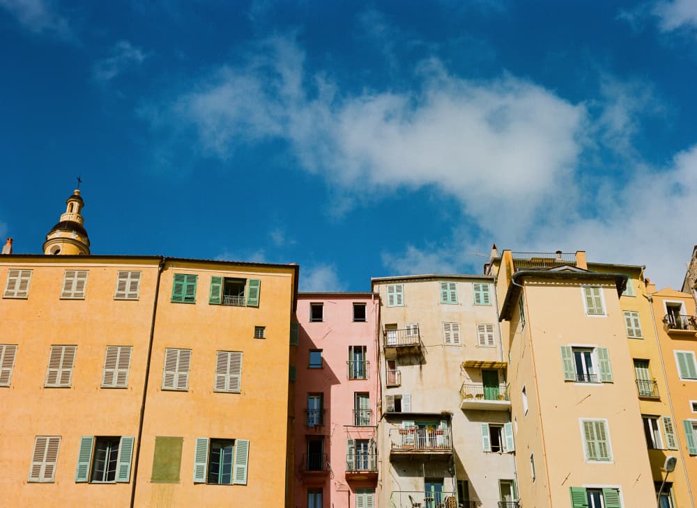 Vibrant Menton Buildings by Bethany Young — canvas wall art