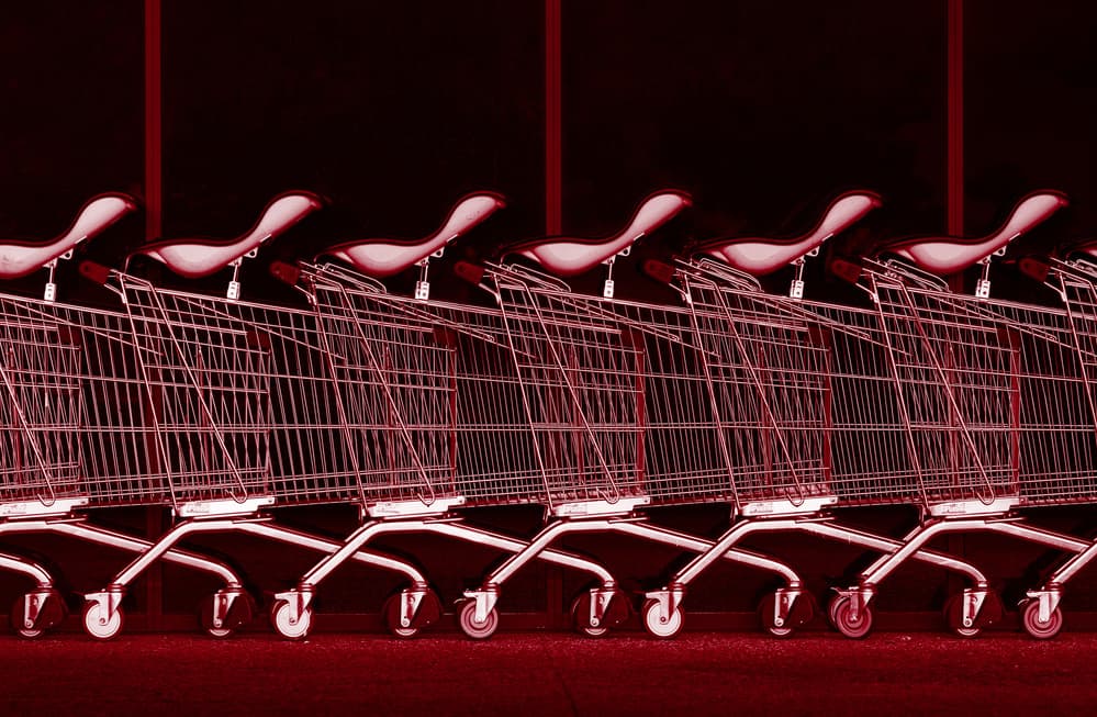 Stark Red Shopping Carts by Jacqueline Hammer — canvas wall art