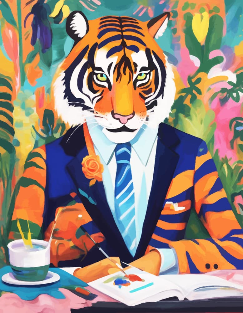 Gentleman Tiger Artist by Uma Gokhale — canvas wall art