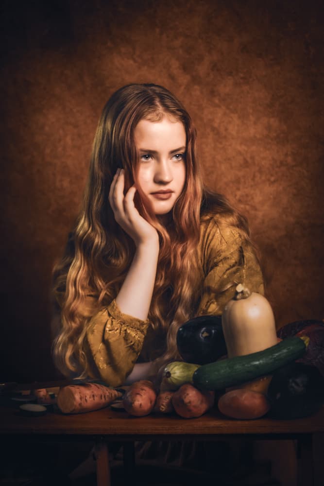 Pensive Girl with Harvest by MAZAL TOV MATTY OZERI — canvas wall art