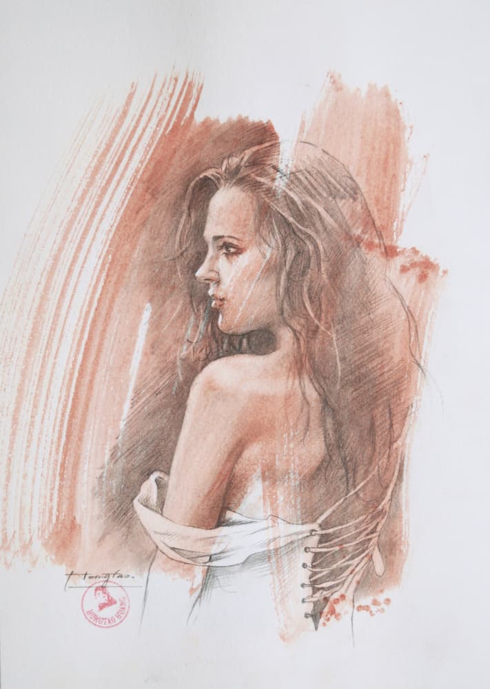Elegant Woman's Gaze by Hongtao Huang — canvas wall art