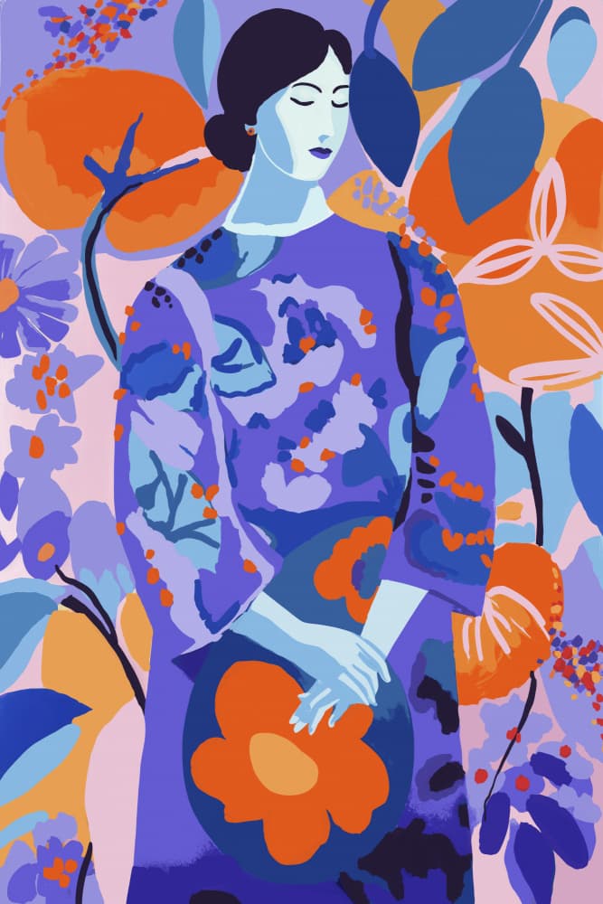 Woman In Flower Garden by Treechild — canvas wall art