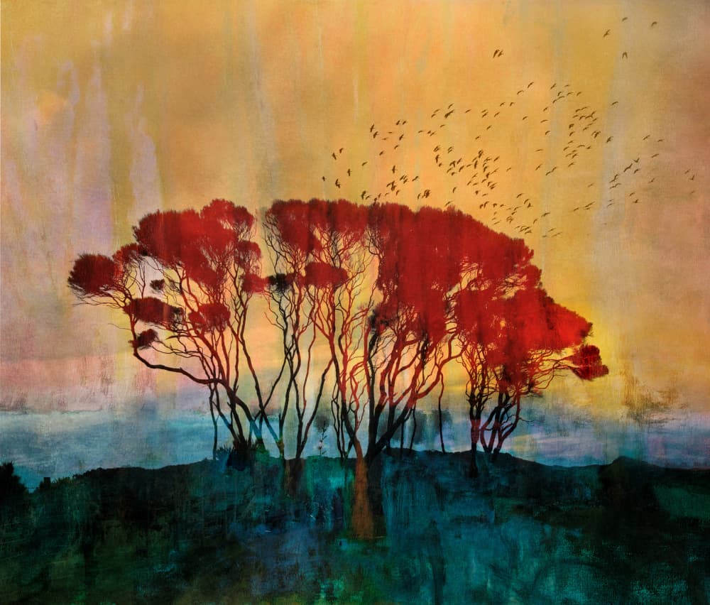 Autumn Trees Golden Sky by Shenshen Dou — canvas wall art