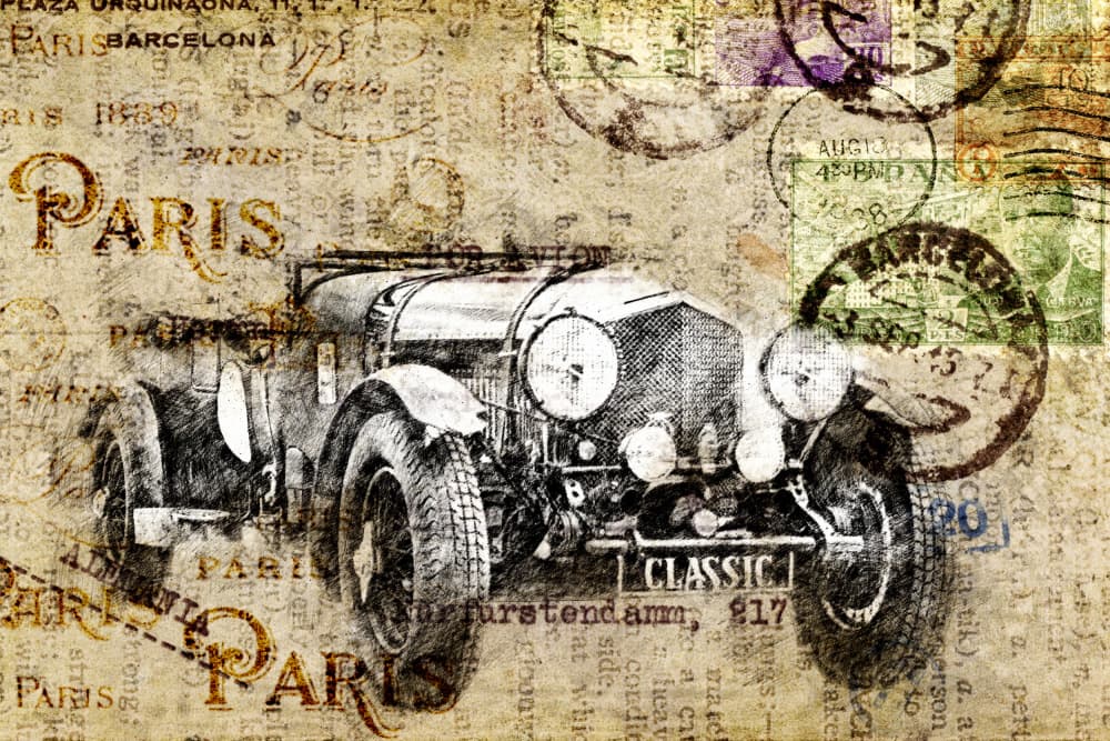 Antique car by Lembayung senja studio [Vintage Poster] — canvas wall art