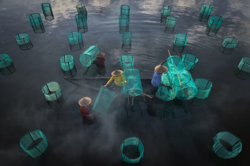 Misty Morning Fishing by Sita Gramich — canvas wall art