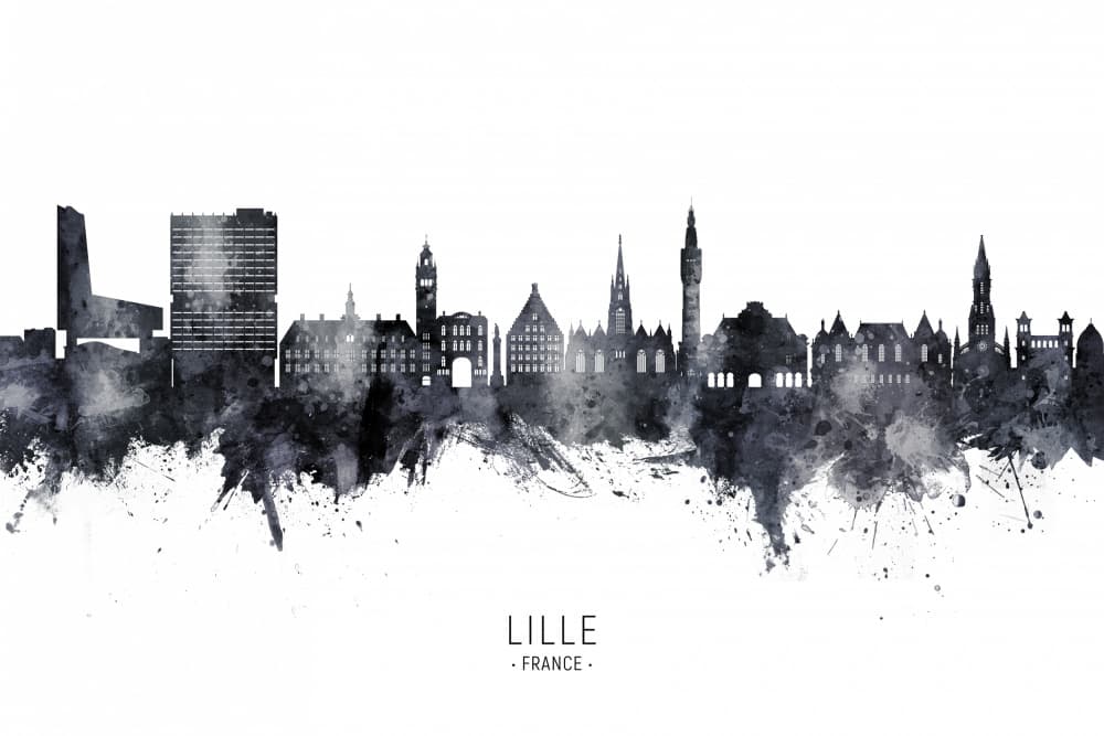 Lille Watercolor Skyline by Michael Tompsett — canvas wall art