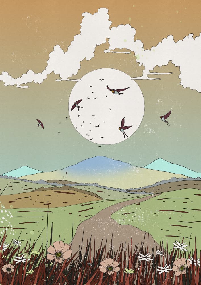 Swallows Over Moonlit Fields by Nicholas — canvas wall art