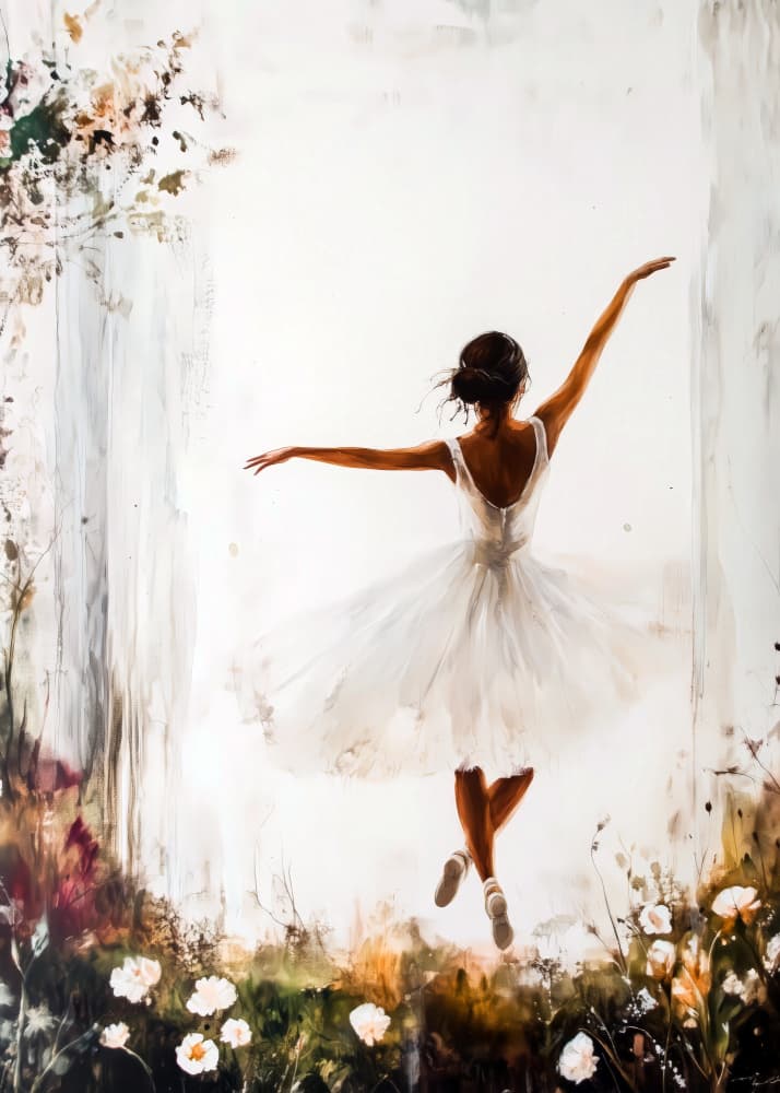 Ballerina Among Flowers by Justyna Jaszke — canvas wall art