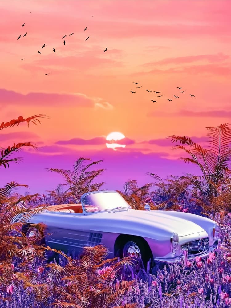 Vibrant Retro Sunset Car by Ritvik takkar — canvas wall art