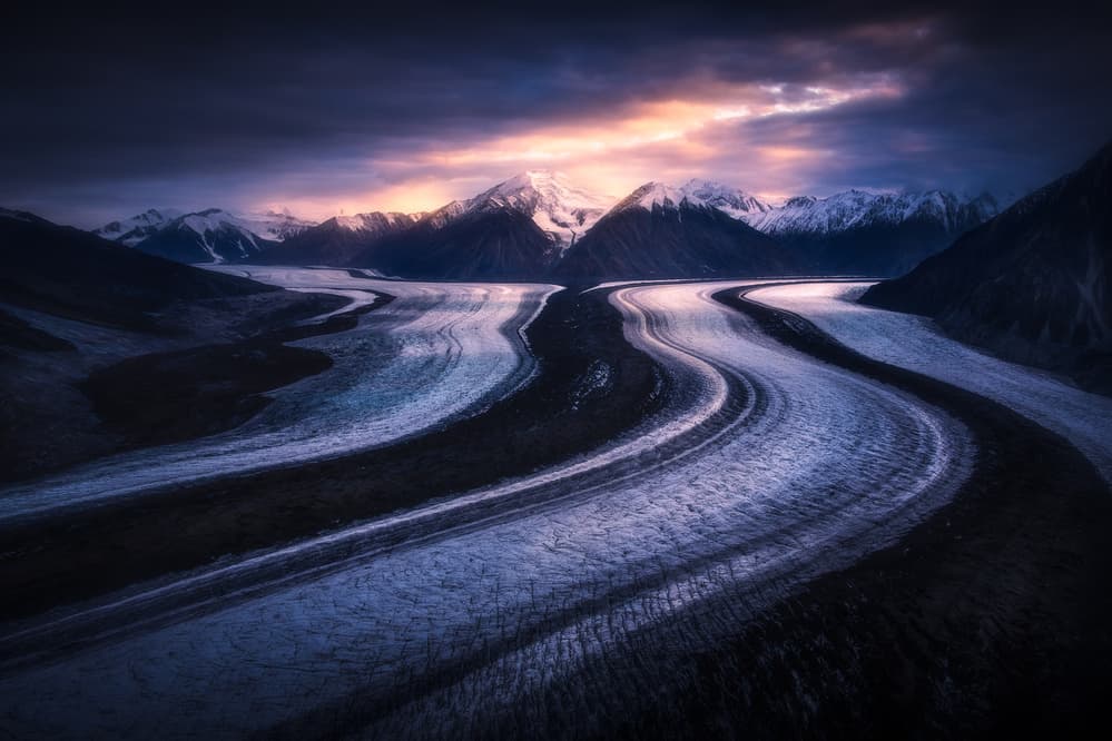 Glacier Valley Sunset by Simon Roppel — canvas wall art