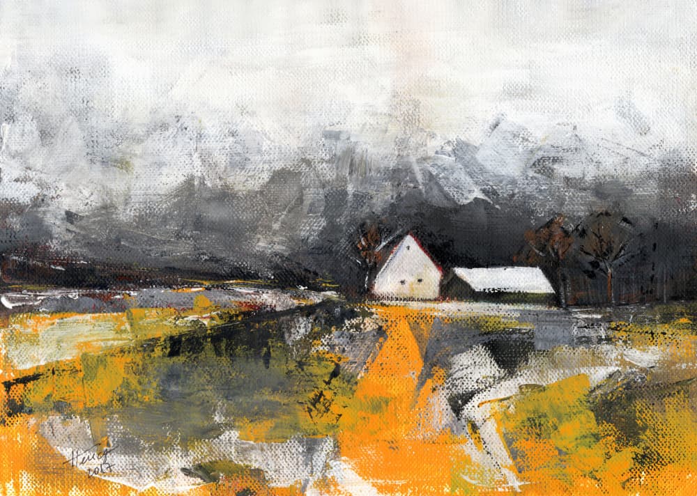 Abstract Winter Farm by Aniko Hencz — canvas wall art
